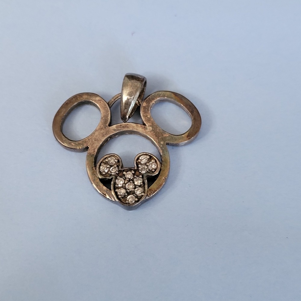 925‎ Sterling Silver Mouse Head Pendant Clear Stone Pave Accent Character Style